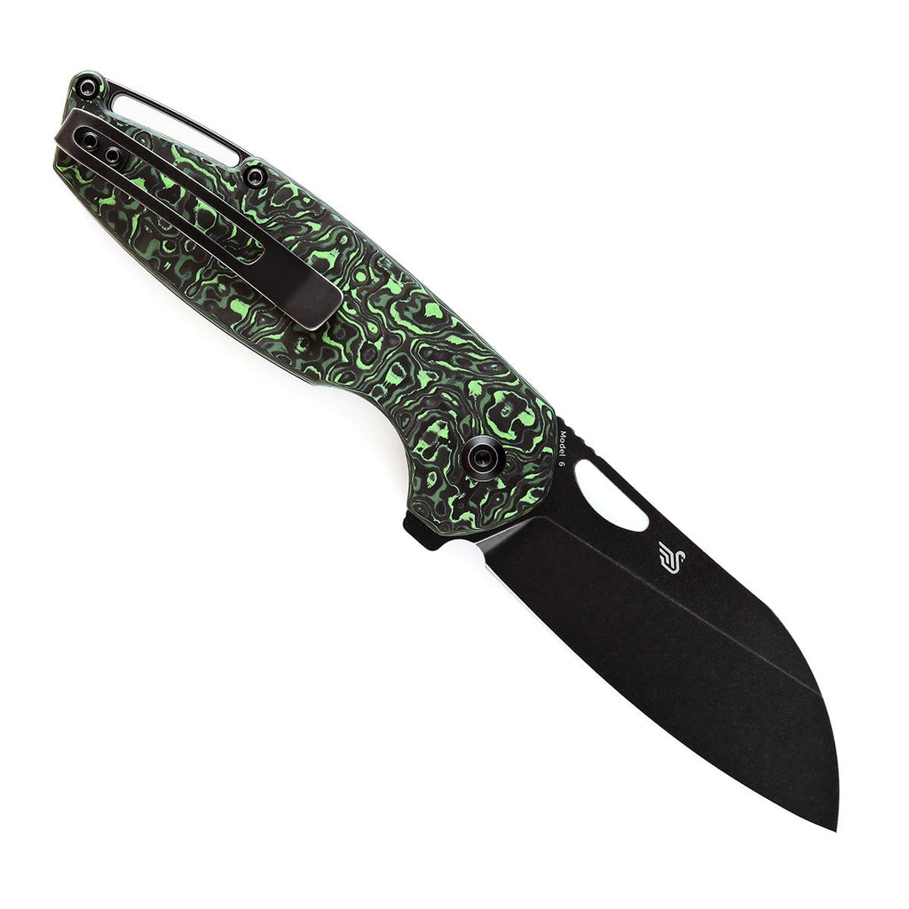 KANSEPT Model 6 Flipper/Thumb Hole Knife Green Carbon Fiber Handle