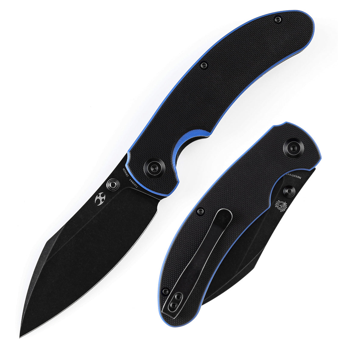 カズボンド KANSEPT Nesstreet Thumb Stub Knife Black & Blue G10 Handle (3.58