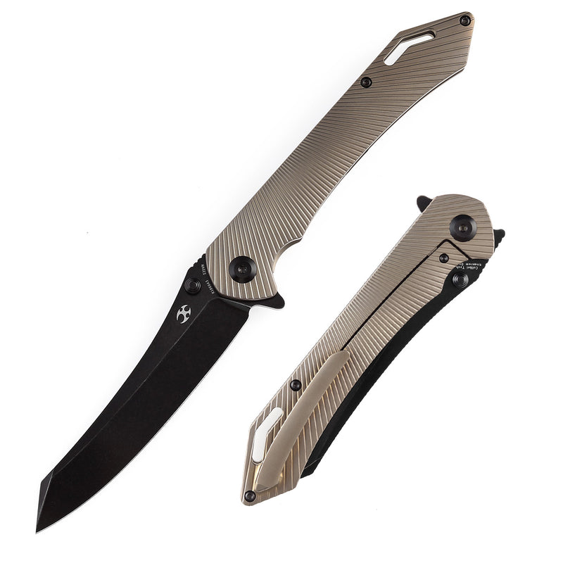KANSEPT Colibri Tech Flipper/Thumb Hole Knife Bronze Anodized Titanium Handle (4.34'' Black CPM-S35VN Blade) Kmaxrom Design -K1060A5