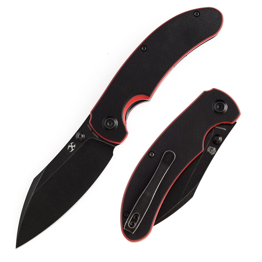 タケダ カズト KANSEPT Nesstreet Thumb Stub Knife Black & Red G10 Handle (3.58
