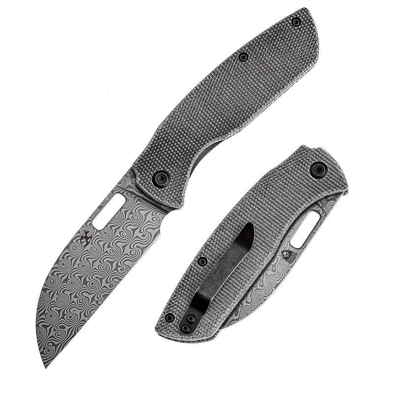 KANSEPT Convict Thumb Hole Knife Black Micarta  Handle (3.3''Dmascus Blade) Sheepdog Knives-K1023D1
