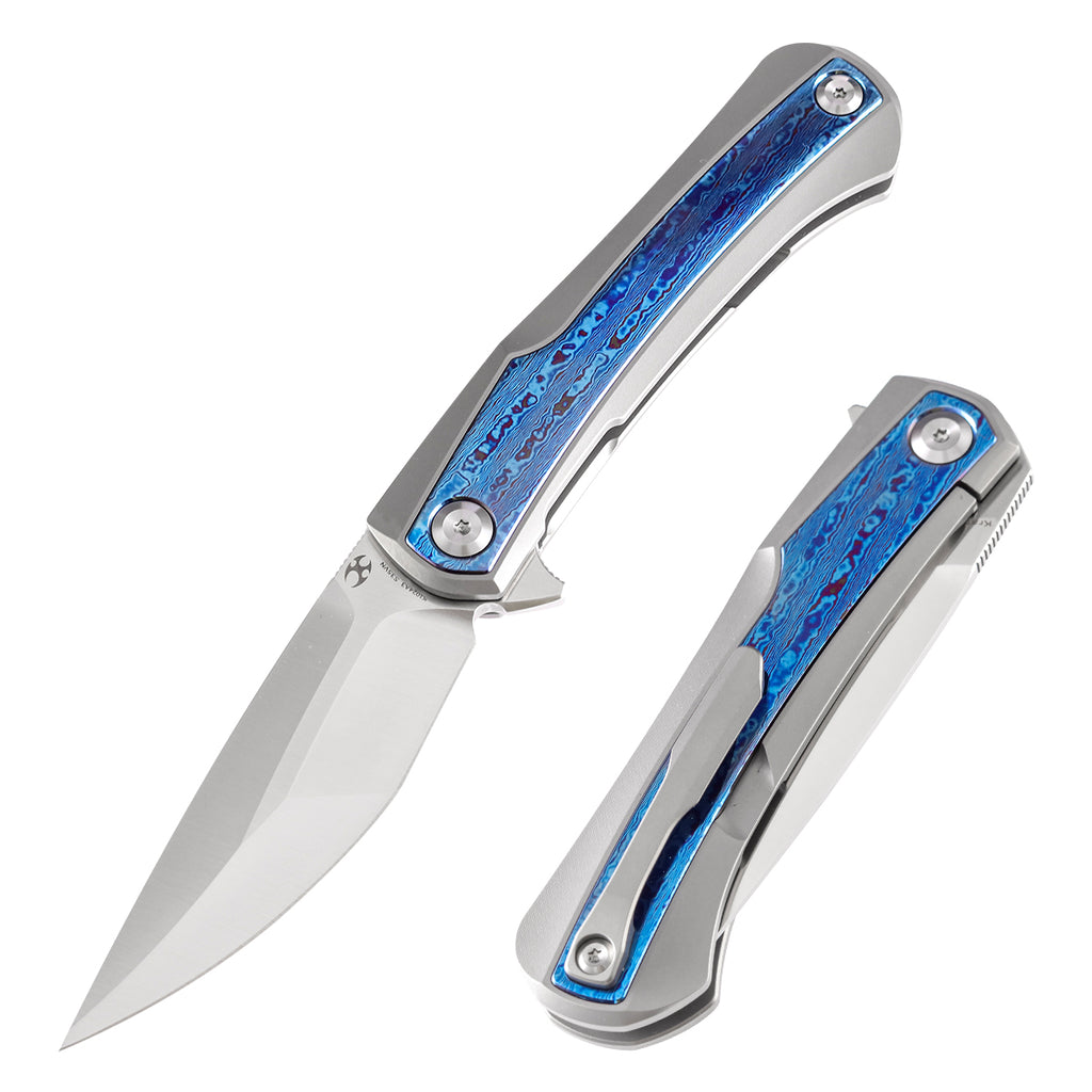Kratos Flipper Knife Titanium +Timascus Handle Ostap Hel Design K1024A3