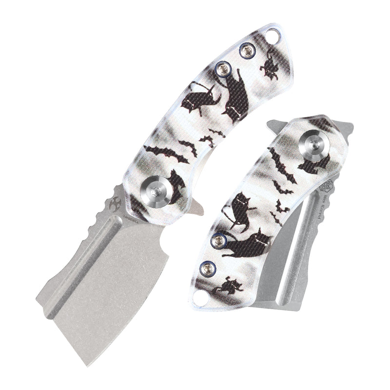KANSEPT Mini Korvid Flipper knife G10 with Cat and Bat Print Handle (1.45‘’ 154CM Blade ) Koch Tools Design-T3030W1