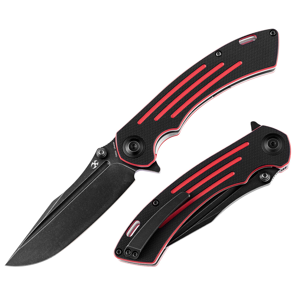 Pretatout T1032A1 Black TiCn Coated 154CM Blade Black and Red G10