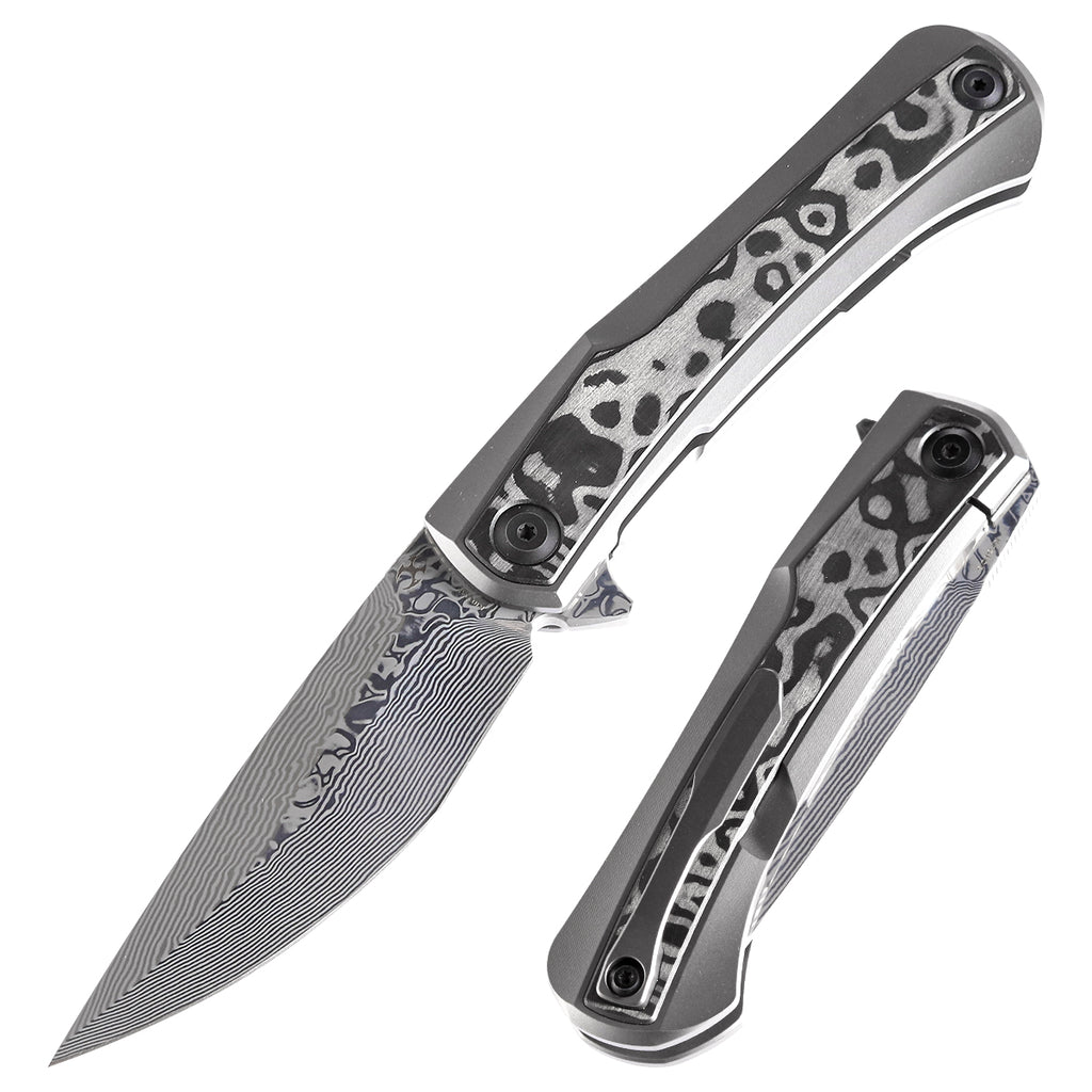 Kratos Flipper Knife Titanium + Rose Pattern Carbon Fiber Inlay Handle Ostap Hel Design K1024A5