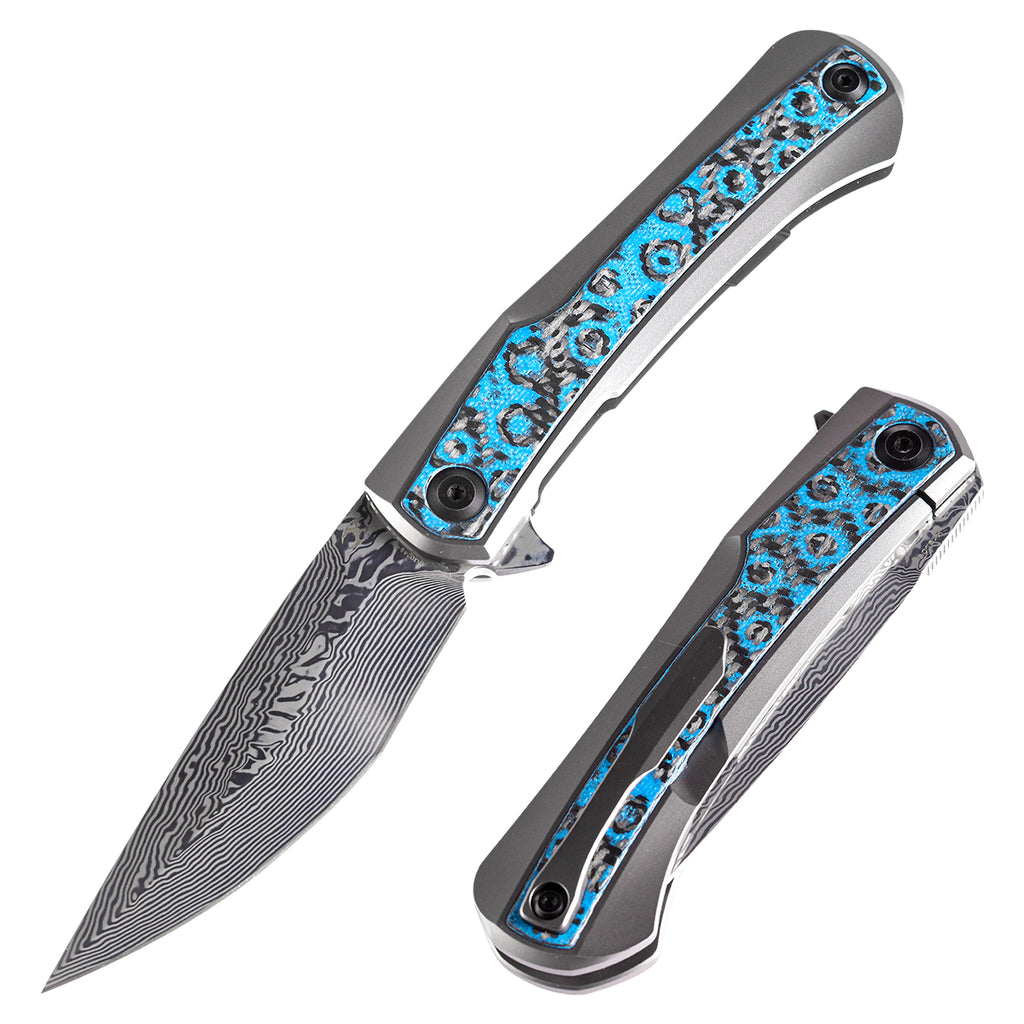 Kratos Flipper Knife Titanium + Rose Pattern Carbon Fiber Inlay Handle Ostap Hel Design K1024A4