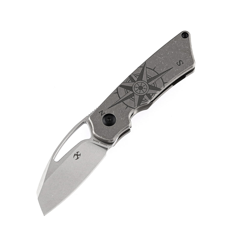 KANSEPT Goblin Thumb Hole Bronzed Titanium Handle with Compass Print (2.18" CPM-S35VN Blade)Marshall Noble Design-K2016A4