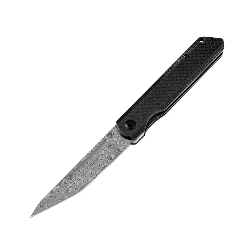 KANSEPT Prickle Flipper Knife Stainless Steel + Carbon Fiber Handle (3.53"Damascus Blade)Max Tkachuk Design-K1012D1