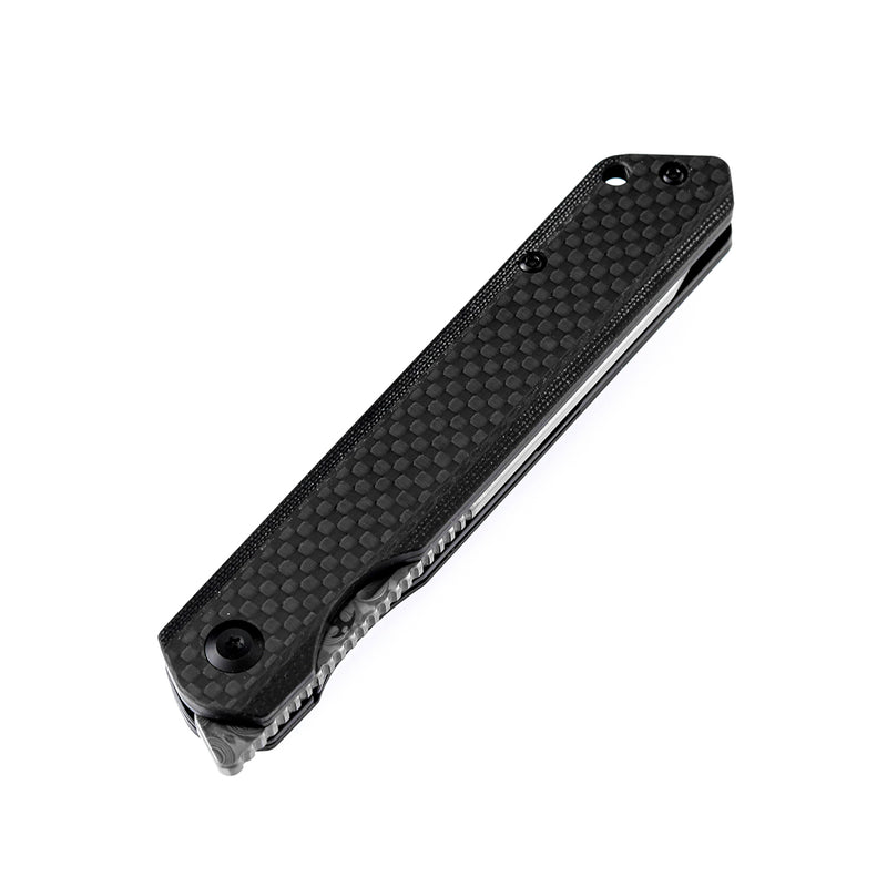 KANSEPT Prickle Flipper Knife Stainless Steel + Carbon Fiber Handle (3.53"Damascus Blade)Max Tkachuk Design-K1012D1