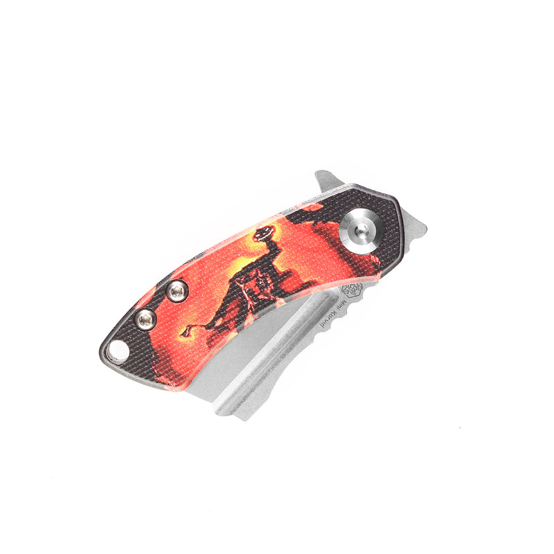 KANSEPT Mini Korvid  Flipper Knife G10 with Sleepy Hollow Print Handle (1.45'' 154CM Blade) Koch Tools Design -T3030S2