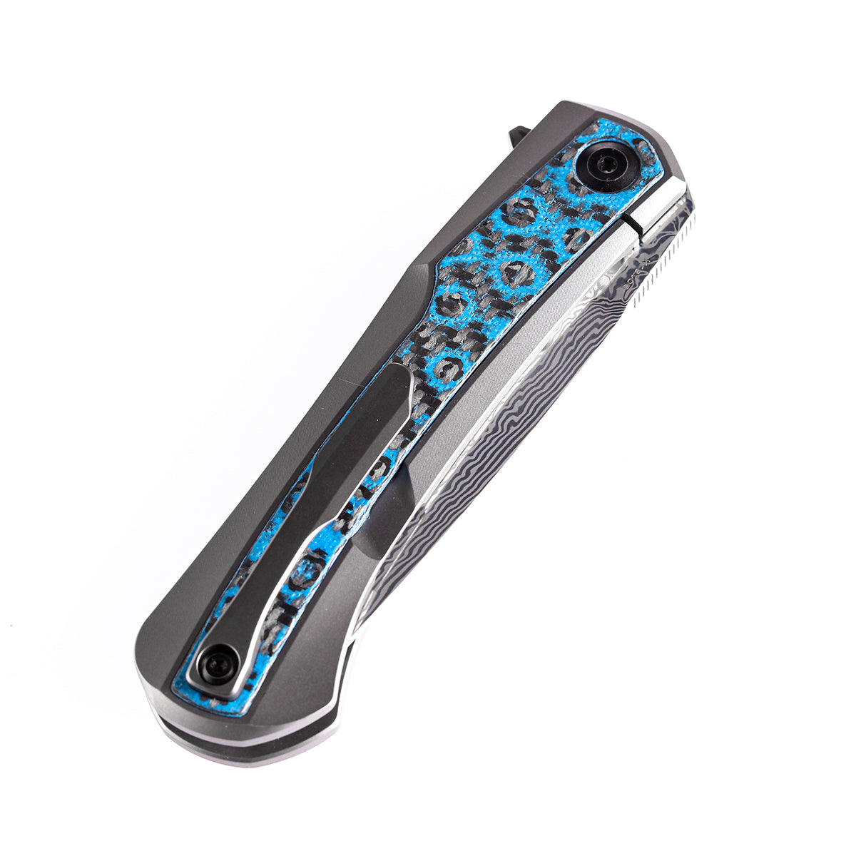 KANSEPT Kratos Flipper Knife Titanium + Blue Rose Pattern Carbon