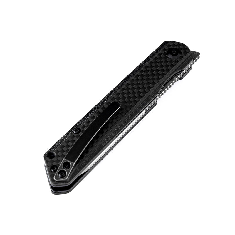 KANSEPT Prickle Flipper Knife Stainless Steel + Carbon Fiber Handle (3.53"Damascus Blade)Max Tkachuk Design-K1012D1