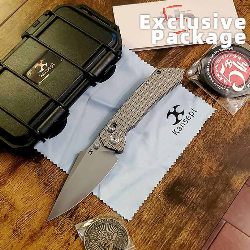 KANSEPT Fenrir Crossbar Lock Knife Bead Blasted Titanium with Frag Pattern Handle (3.48'' CPM S35VN Blade) Greg Schob Design - K1034V8