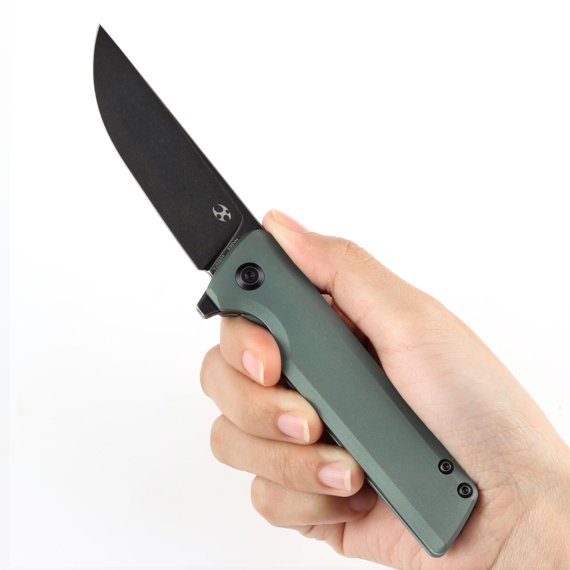 KANSEPT Anomaly Flipper Knife Green Orange Peel Finish Titanium