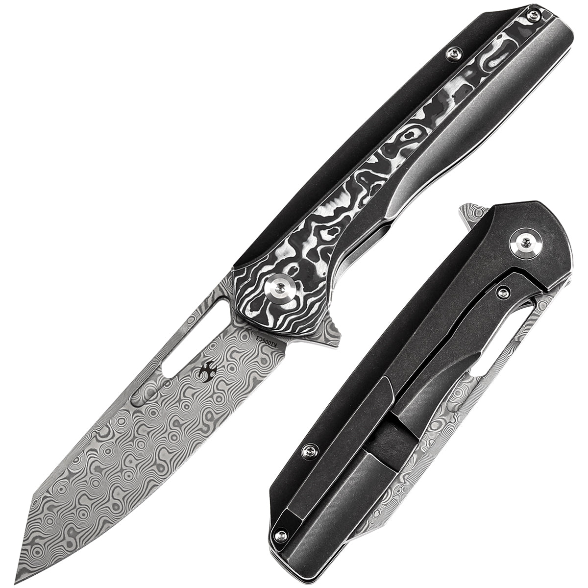 KANSEPT Shard K1006C3 Damascus Blade Black White Nebula Carbon