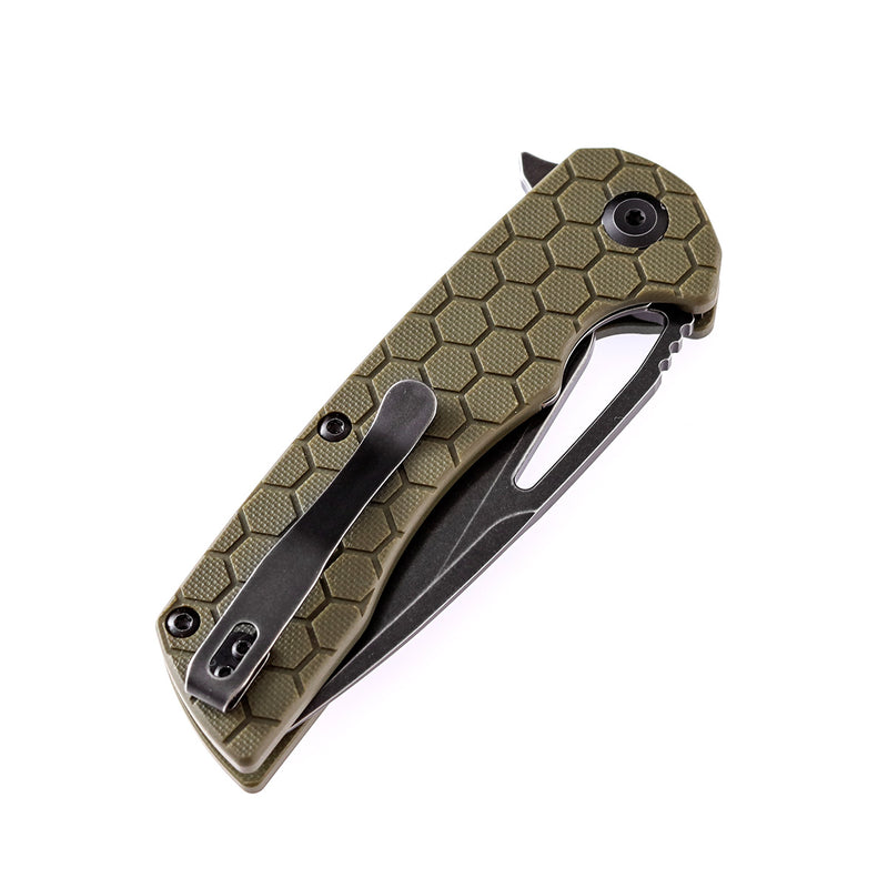 KANSEPT Kryo Thumb Hole Knife Soccer Pattern Green G10 Handle (3.58"D2 Blade) Kim Ning Design-T1001A6