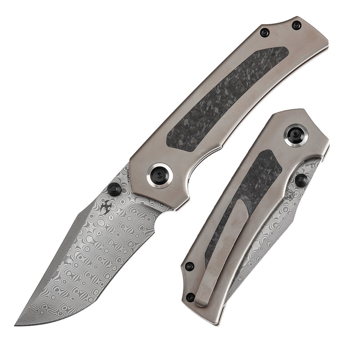 KANSEPT Fermi FatCarbon Dark Matter Glow Carbon Fiber Handle (3.11" Damascus Blade) Burchtree Designs-K1122A2