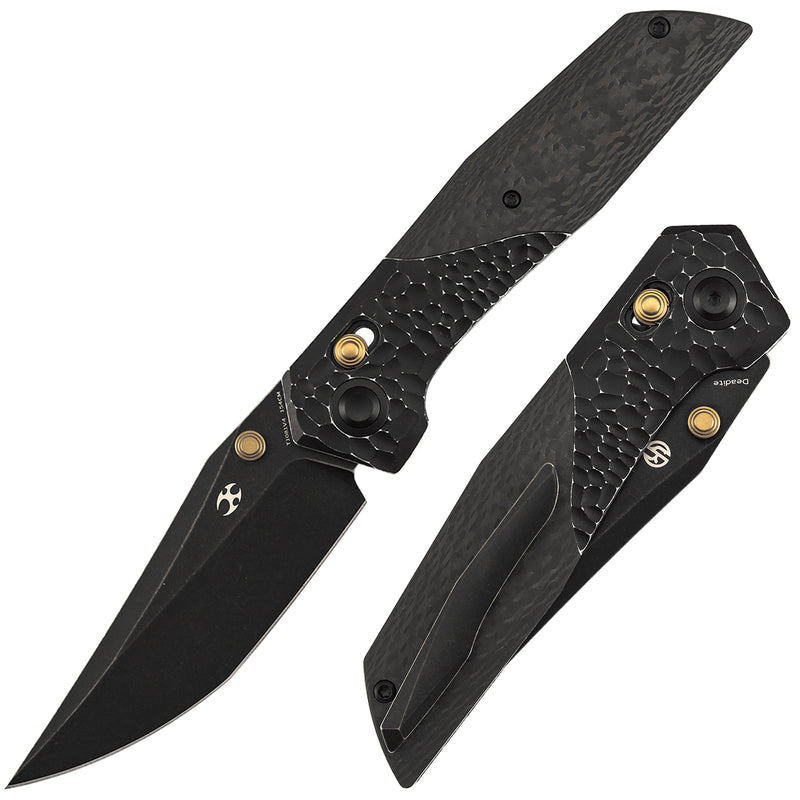 Deadite | Blackwash Aluminum (rock texture) with Twill Carbon Fiber Scales | 3.52" 154CM Blade | Tuffknives Design | T1081V4
