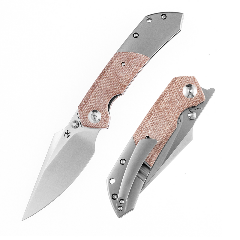KANSEPT Fenrir Front Flipper/Thumb Stud Knife Brown Micarta + Titanium Handle (3.48'' CPM-S35VN Blade) Greg Schob Design-K1034A6