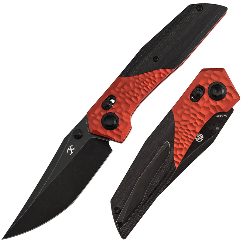 Deadite | Red Aluminum (Rock Texture) with Black Micarta Scales | 3.52" 154CM Blade | Tuffknives Design | T1081V3