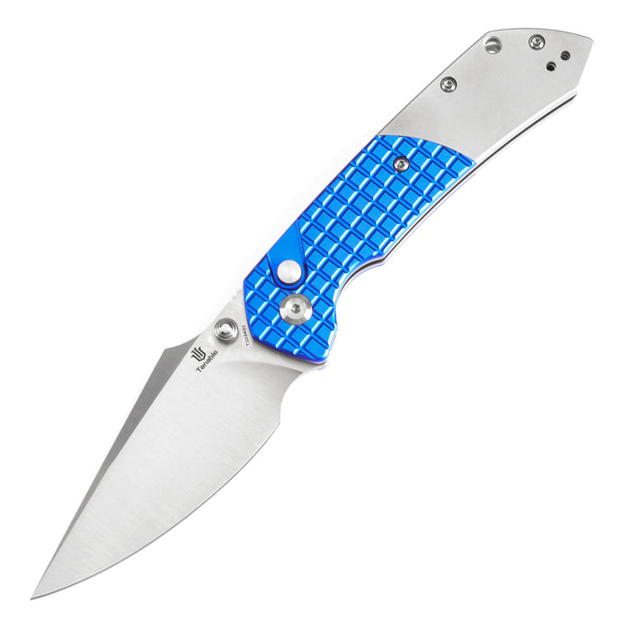 Estimated Released in November
- Fenrir Button Lock Knife Blue Anodized Aluminium+Plain Aluminium Handle (3.44''14C28N Blade) Greg Schob Design - T1034S1