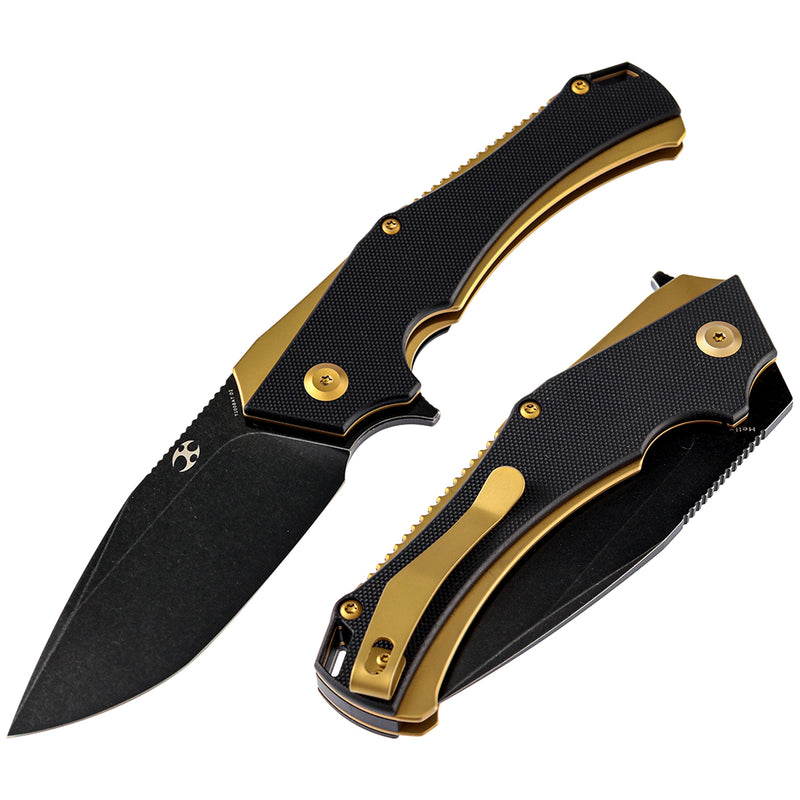 Hellx T1008A7 Black TiCn Coated and Stonewashed  D2 Blade Black G10+ Bronzed Anodized Stainless Steel Handle with  Mikkel Willumsen Design