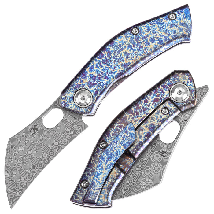 KANSEPT Osprey Thumb Hole Knife Lightning Strike Anodized Titanium Handle (2.23'' Damascus Blade) Jonathan Shaw Design - K2087A2