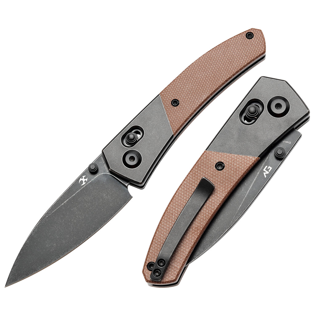 KANSEPT Dako Cross Bar Lock Titanium with Brown Micarta Handle