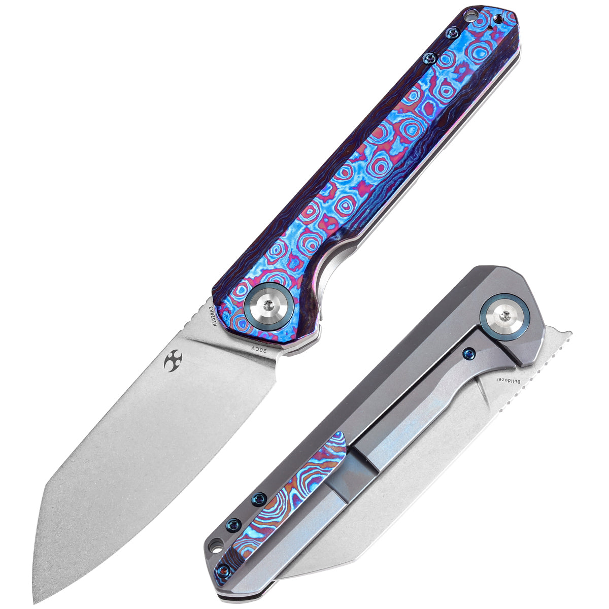 KANSEPT Bulldozer Front Filpper Timascus and Blue Anodized
