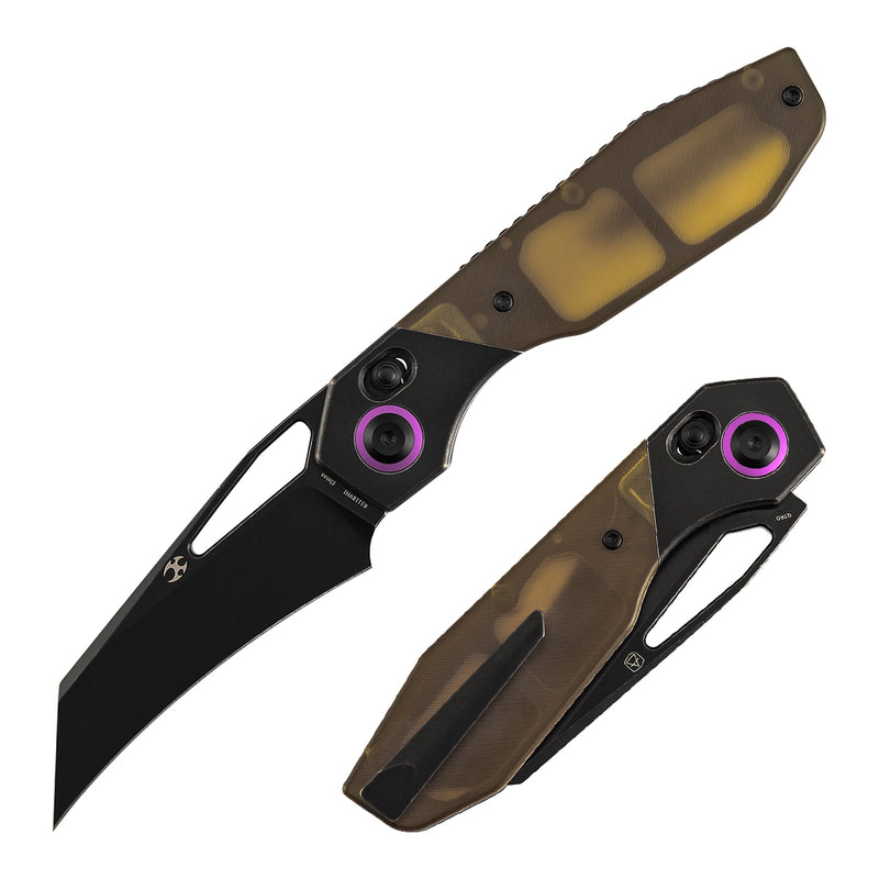 Kansept QTRO | Crossbar Lock | Blackwash Titanium and Amber Pei/Ultem Inlay| 3.59" Elmax Blade | Luft Concepts Designed |K1118VH1
