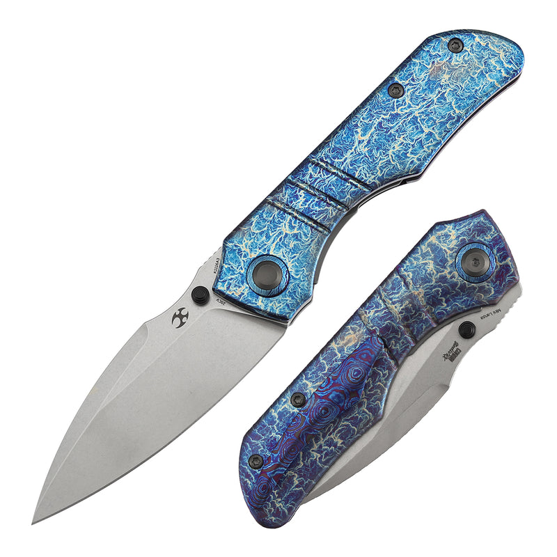 Kansept Mini Lanza | Thumb Stud | Titanium with Lightning Strike Finish | 3.31" CPM 20CV Blade | Brandon Corbin Designed | K1116A3