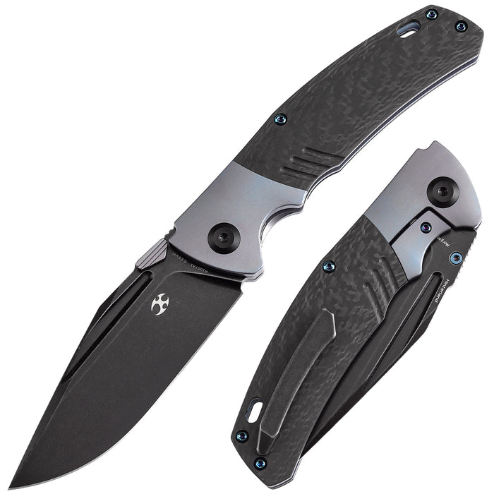 KANSEPT Hinterland Thumb Stub Blue Anodized Titanium and Twill Carbon Fiber Inlay Handle (3.58"CPM S35VN Blade) Morgan Koens Design-K1057A1