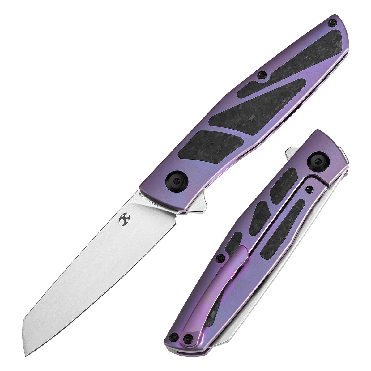 クルーシャル The MAPLE KANSEPT Cru Flipper Knife Purple Anodized Titanium & Shred Carbon
