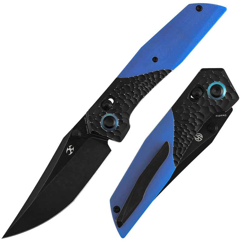 Deadite | Blackwash Aluminum (Rock Texture) with Blue G10 Scales | 3.52" 154CM Blade | Tuffknives Design | T1081V2