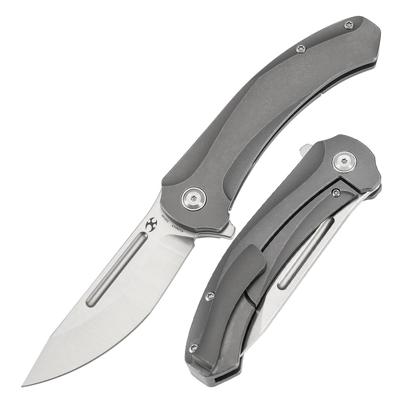 KANSEPT Hira Flipper Gray Anodized and Stonewashed Titanium Handle (3.46" CPM S35VN Blade) with Marco Knives Design-K1090A3
