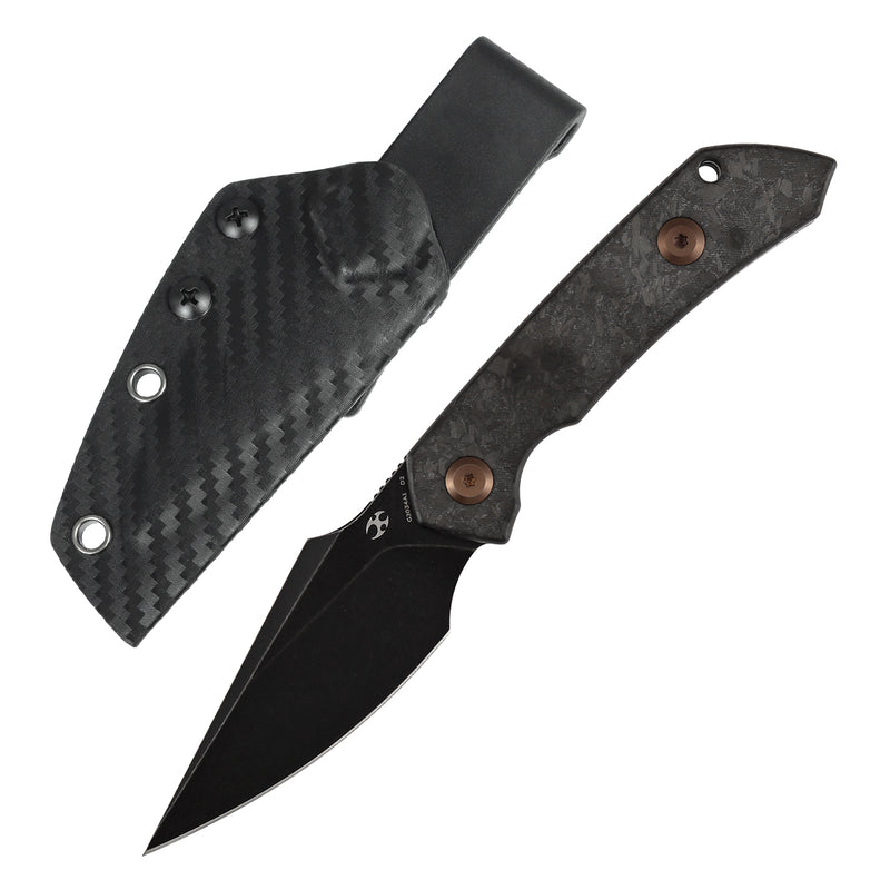 Kansept Fenrir | Fixed Blade | Shred Carbon Fiber |2.87" D2 Blade | Sparrow Knife Design | G3034A1