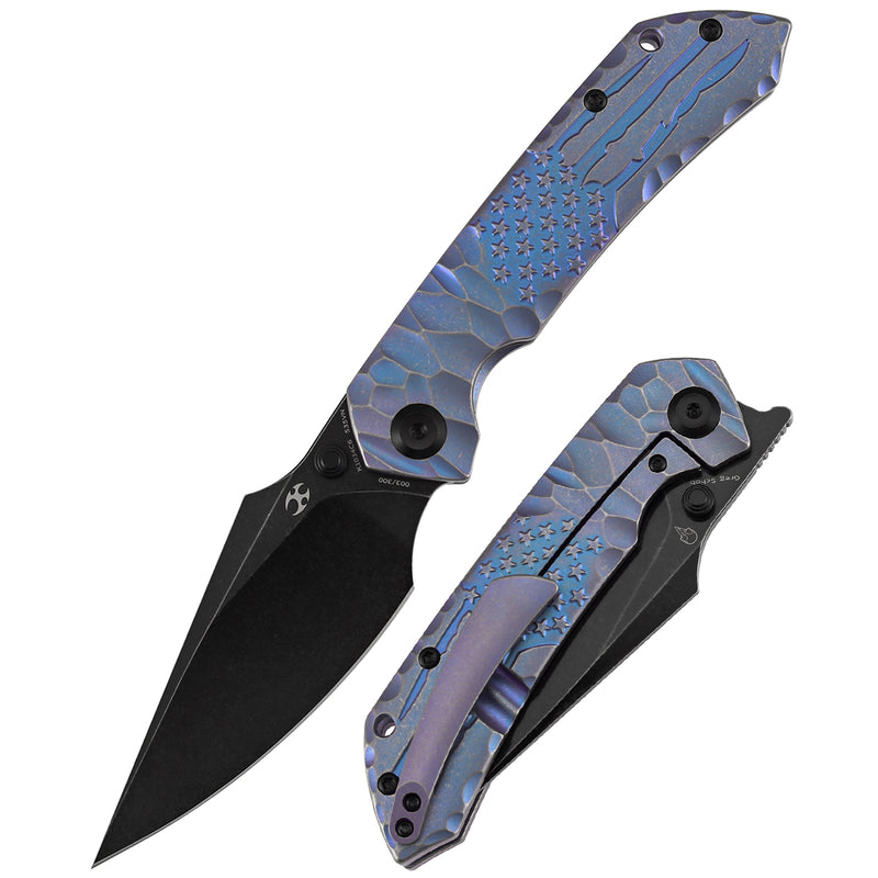 [Preorder-Ship by June 25th] Kansept Exclusive Fenrir  | Frame Lock | Purple Anodized Titanium with CNC-machined American Flag Pattern | 3.48'' CPM S35VN Blade | Sparrow Knife Design | K1034C6