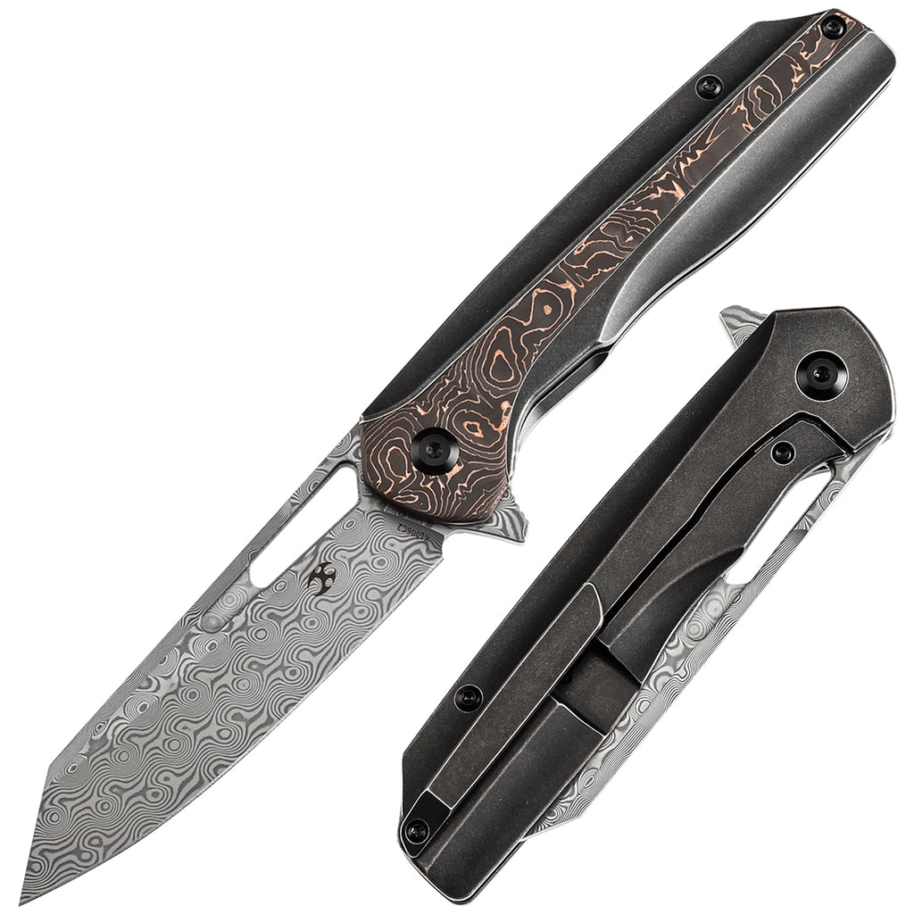 KANSEPT Shard K1006C2 Damascus Blade Blackwashed Titanium and