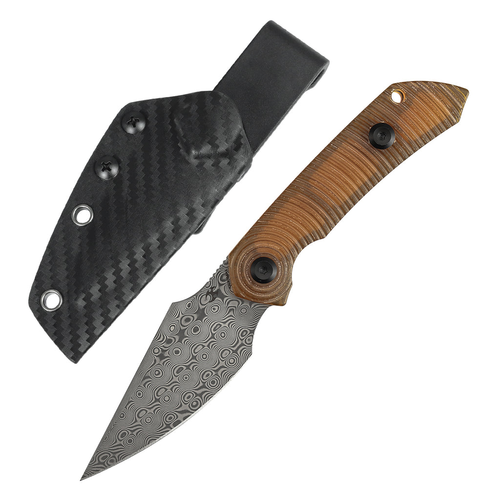 Kansept Fenrir Fixed Blade PEI Handle 2.87" Damascus Blade Sparrow Knife Design KG3034A1