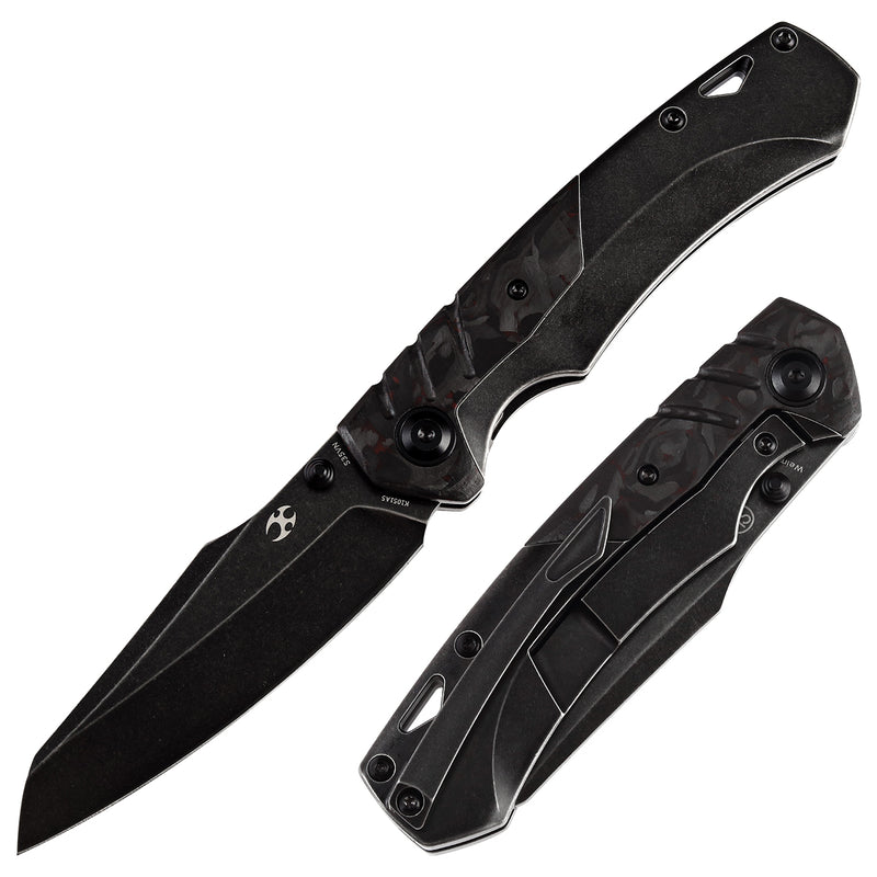 KANSEPT Weim Thumb Studs Knife Red Carbon Fiber+Black Titanium Handle (3.28''CPM S35VN Blade)Jonathan Styles Design-K1051A5