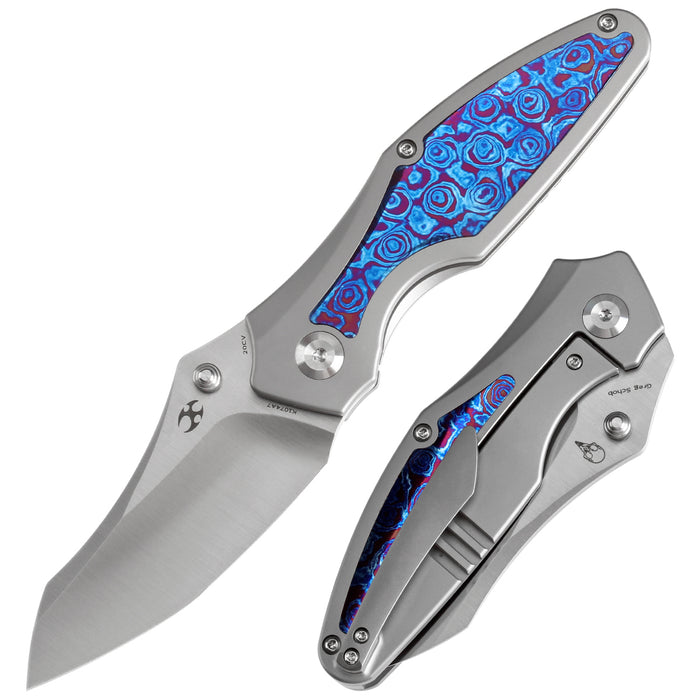 KANSEPT Baba Yaga Thumb Studs Bead Blasted Titanium with Timascus Inlay Handle (3.06''CPM 20CV Blade ) Sparrow Knife Design -K1074A7