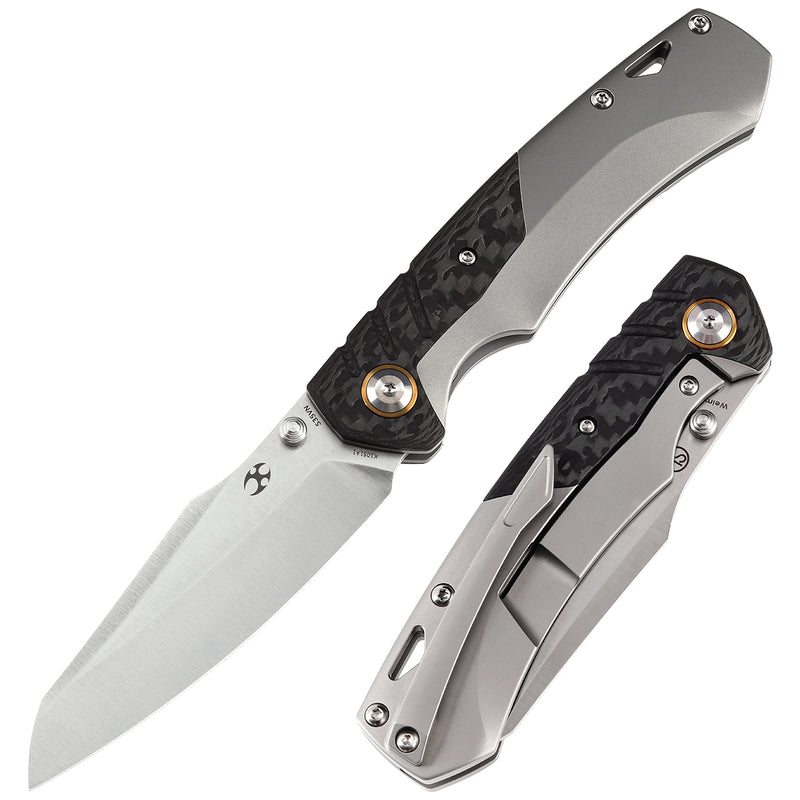 KANSEPT Weim Thumb Studs Knife Twill Carbon Fiber+Titanium Handle (3.28''CPM S35VN Blade)Jonathan Styles Design-K1051A1