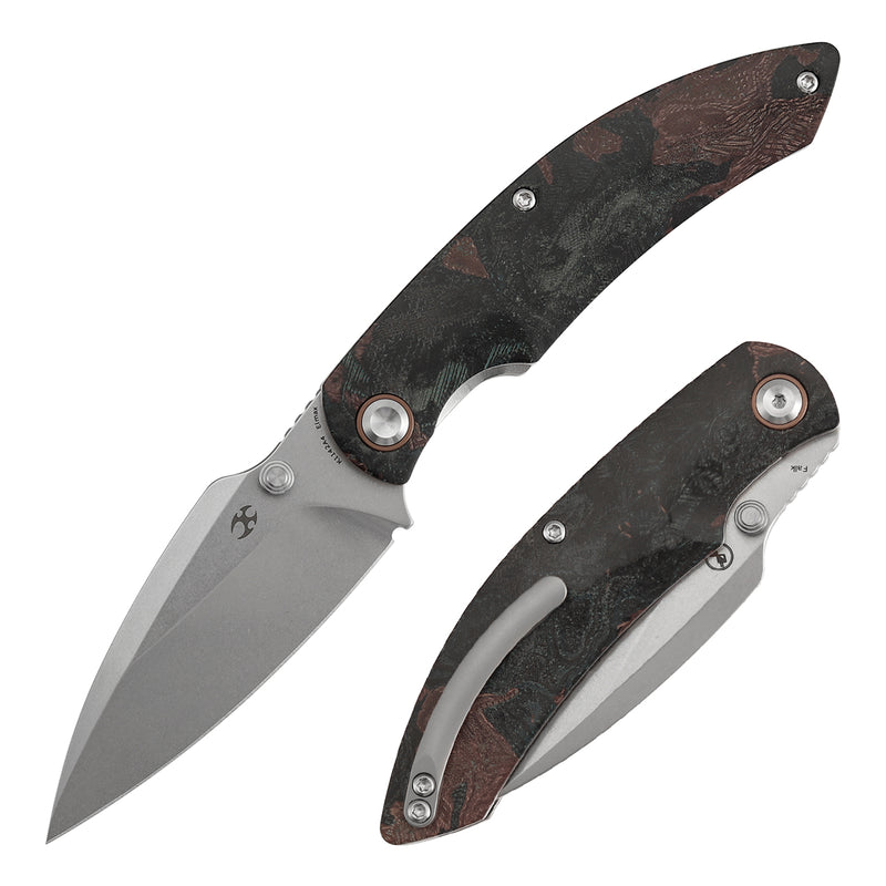 Kansept Falk | Limited Version | Thumb Stud | Green Rag Burl Canvas Micarta | 3.31" Elmax Blade | Cédric Destombes Designed | K1142A4