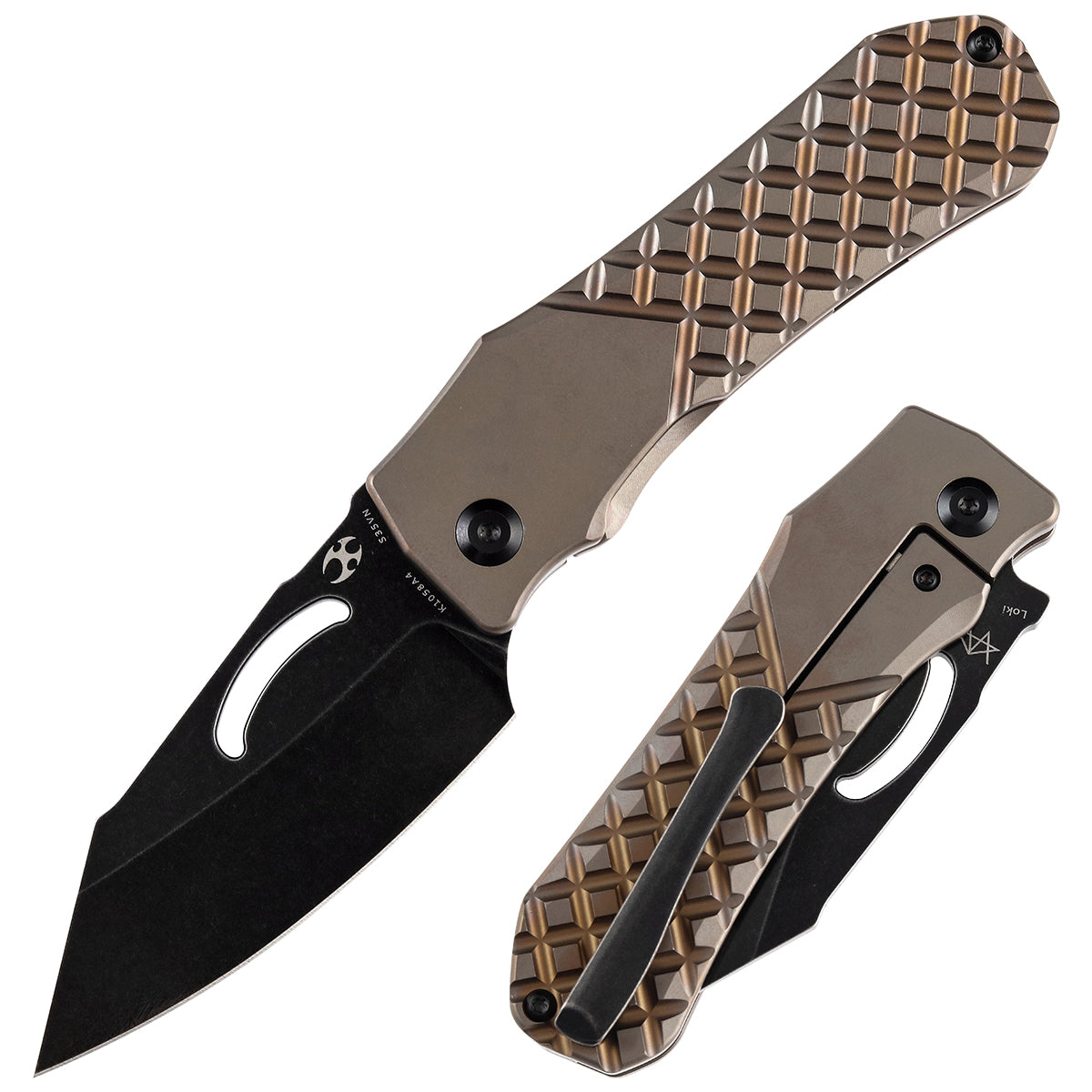 KANSEPT Loki Thumb Hole Knife Bronze Anodized Titanium with Frag