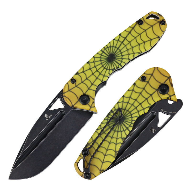 Tenable Bömbur | 3.53" Blackwash D2 Blade | PC with Yellow Spiderweb Pattern Handle | Midgards Messer Design - T1054A9