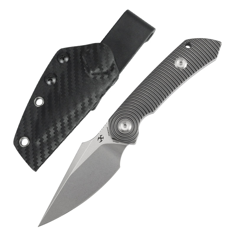 Kansept Fenrir | Fixed Blade | Gray Anodized Titanium Handle |2.87" CPM S35VN Blade | Sparrow Knife Design | KG3034A2