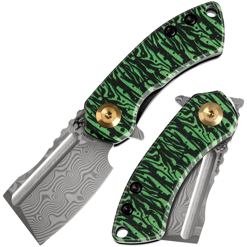 KANSEPT Mini Korvid Flipper Knife Jade G10 with Watermelon Peel