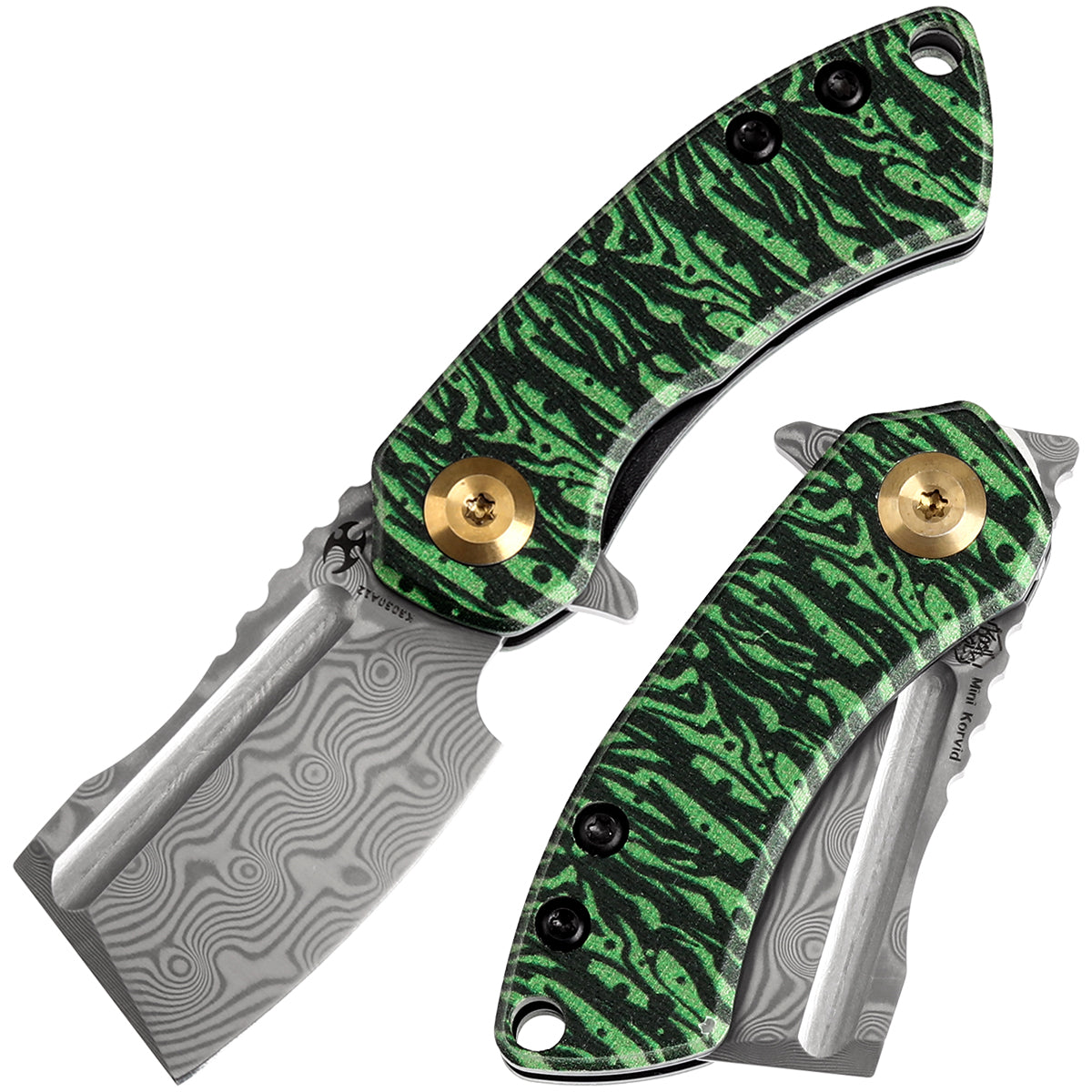 KANSEPT Mini Korvid Flipper Knife Jade G10 with Watermelon Peel