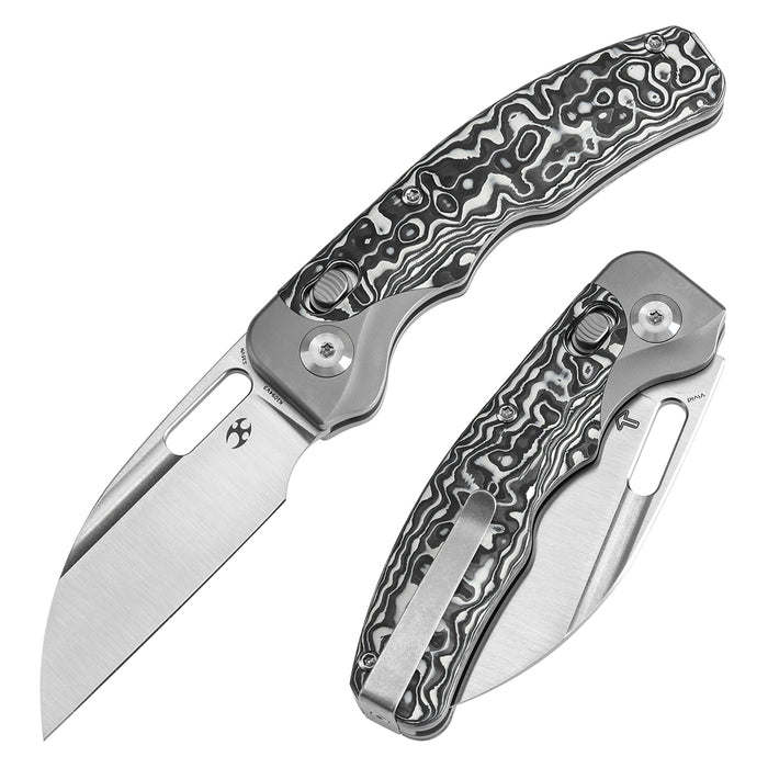 KANSEPT Vivid Cross Bar Lock Stonewashed Titanium with Black & White Carbon Fiber Handle (3.04'' CPM S35VN Blade) Jacob Lundquist Designed-K1094V3