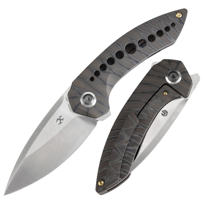 KANSEPT ODD 21 Front Flipper Titanium with Tiger Stripe Finish Handle (3.08'' CPM 20CV Blade) Tuffknives Design -K1077A4